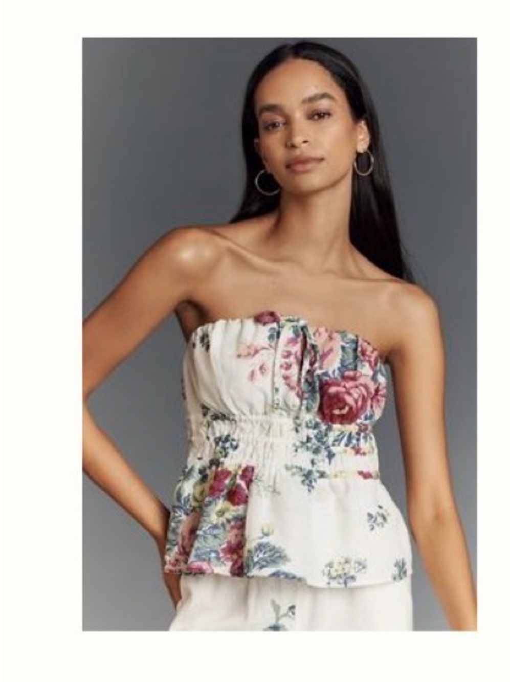 By Anthropologie Somerset Strapless Blouse - Linen (Ivory floral pattern) XXS